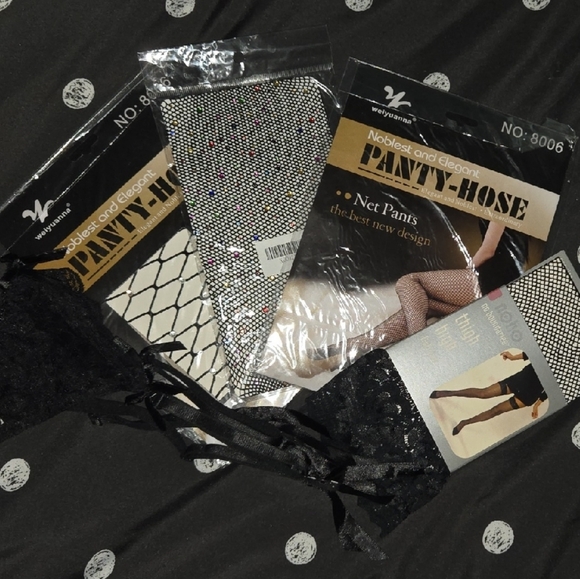Other - Black Lace Gartbelt with 4 Set Of Pantyhose